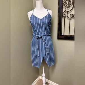 After Market sleeveless denim pin striped belted mini dress